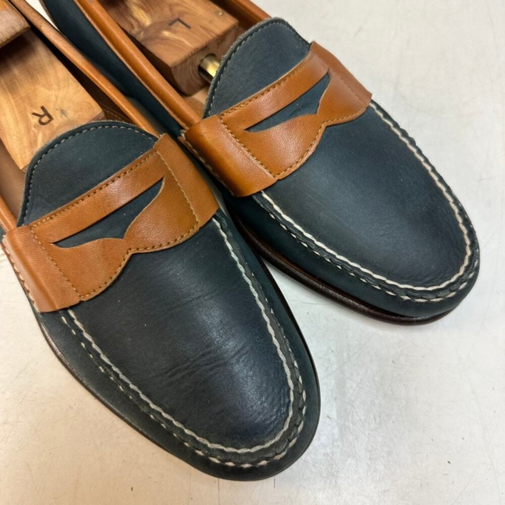 VERY GOOD Rancourt x FootJoy Nubuck Penny Loafer Blue Green Made USA 12 C - Picture 8 of 13